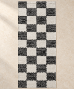 Charcoal Checker Machine Washable Rug
